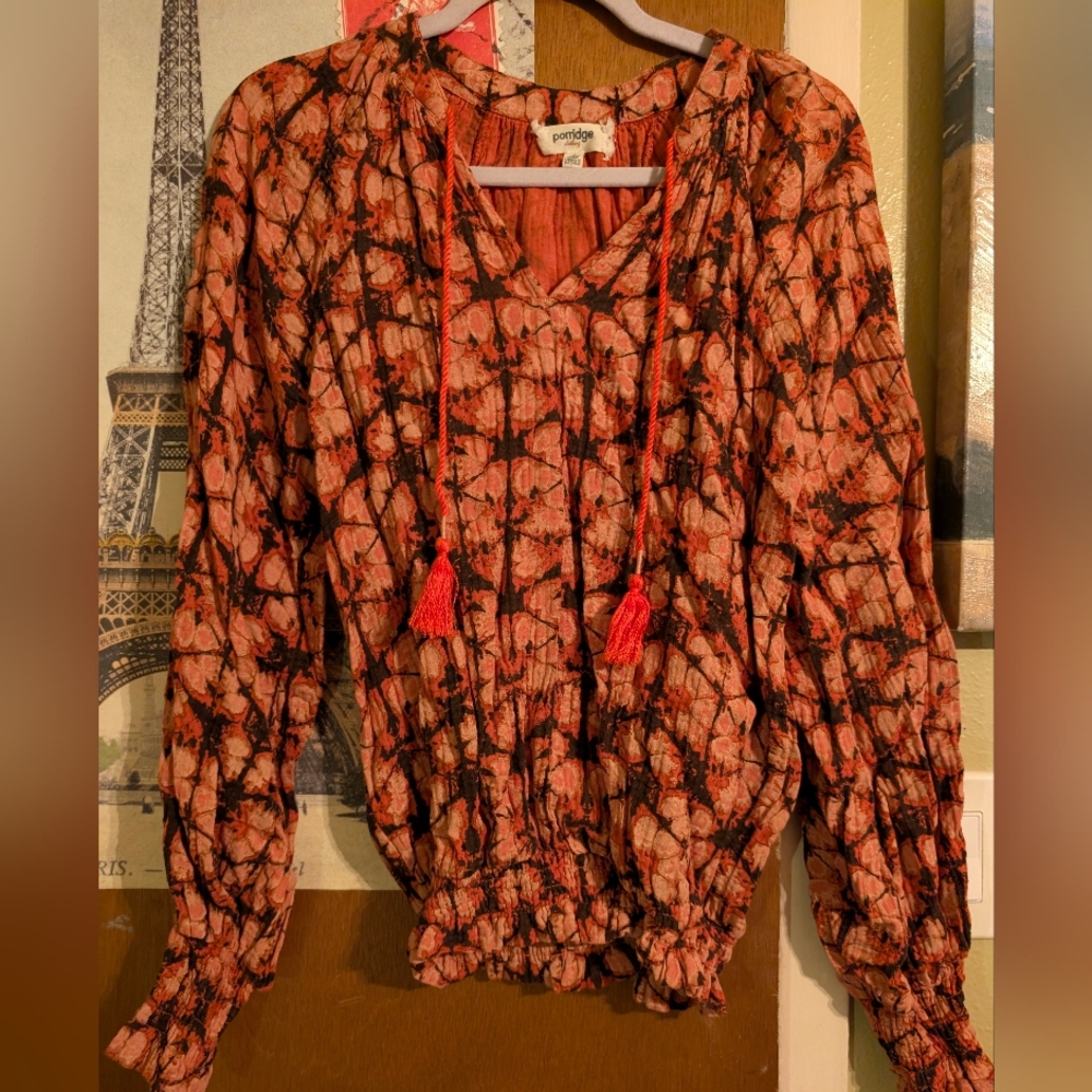 Anthropologie Tie-Dye Blouse - Coral and Black
